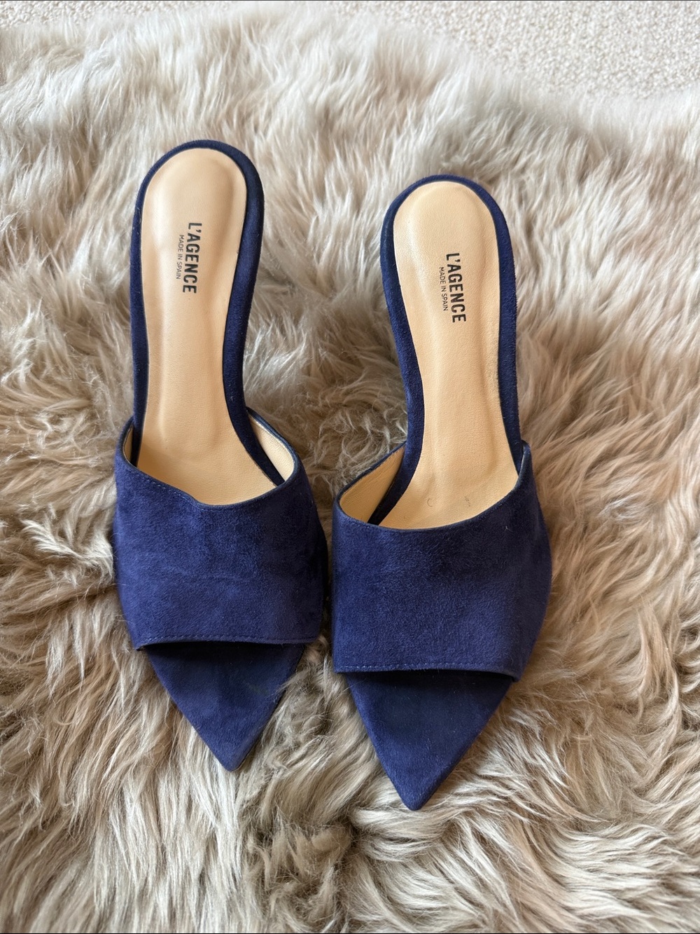 L'AGENCE Navy Suede Pointed-Toe Slide Mule